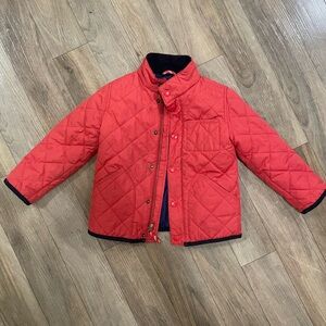 Crewcuts Bright Red Quilted Puffer Jacket with Navy Trim